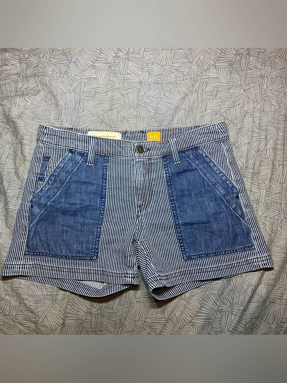 Striped Blue Denim Patch Pocket Women’s Shorts